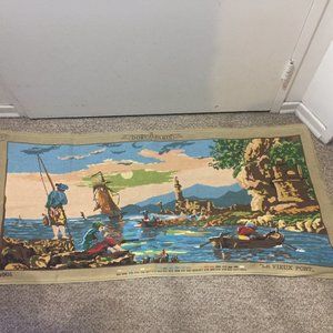 VINTAGE CANVAS NEEDLE POINT WALL ART TAPESTRY SIZE 22X46